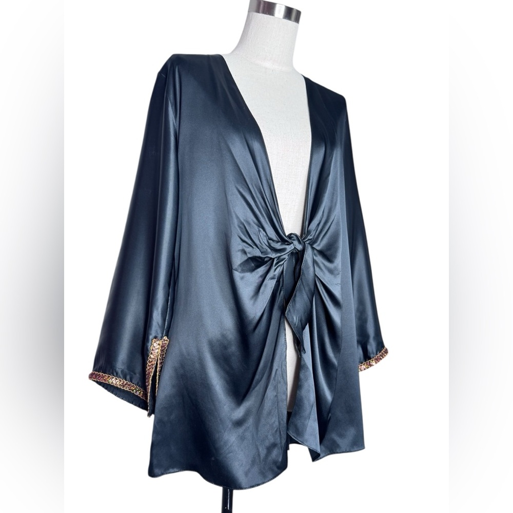 AUM Couture Silk Bohemian Goddess Top Black Tie Front S-L - Picture 3 of 10